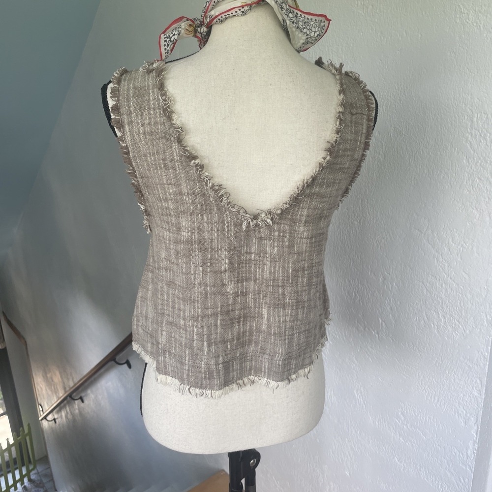 Urban Outfitters Crop Fringe Detail Linen Cotton Women XS Sable Sleeveless Top - Picture 5 of 10